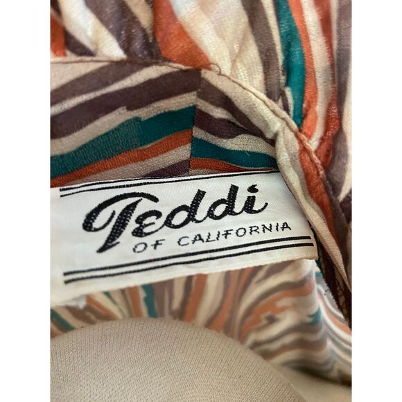 Vtg Retro‎ Teddie of Cali Frill V-Neck Button Blouse Abstract Stripe Lrg 16 - Picture 3 of 13